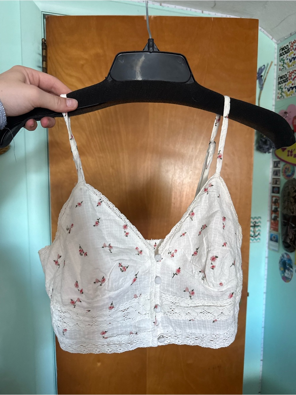 Aeropostale White Cropped Bralette with Pink Floral Accents